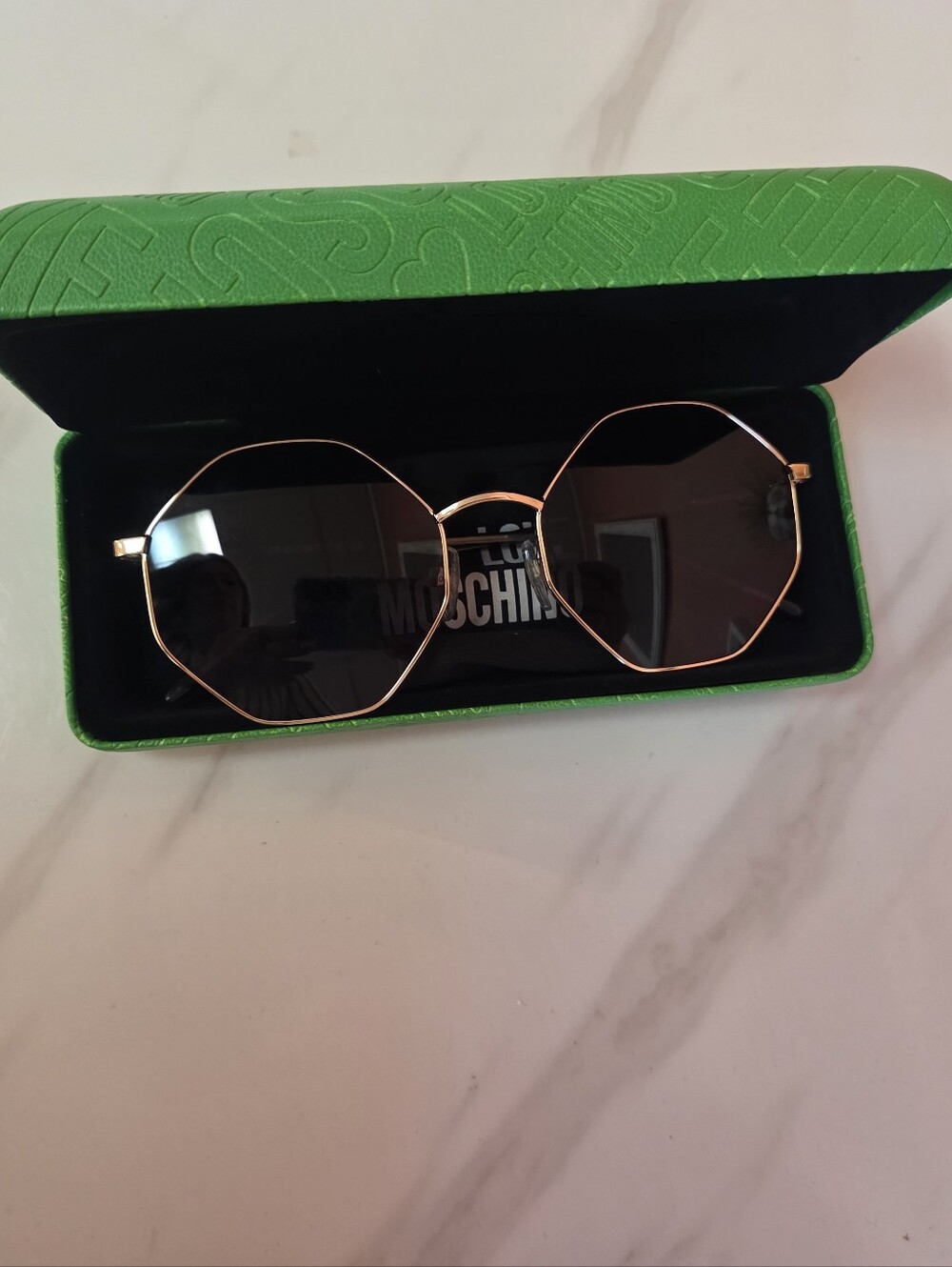 Love Moschino Gold Black Round Sunglasses